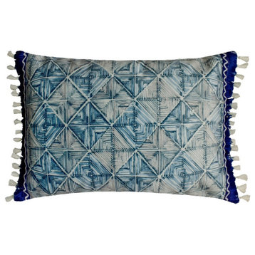 Blue Suede 12"x24" Lumbar Pillow Cover Lace & Indigo - Indigo Square