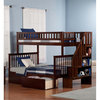 AFI Woodland Twin Over Full Staircase Storage Wood Bunk Bed in Walnut