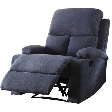 Plush Blue Recliner with Fabric Upholstery and Pillow Top Armrest, Blue