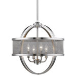 Golden Lighting - Colson 4-Light Chandelier With Shade, Pewter - The Colson Collection is a transitional industrial-chic design. Ideal for lofts, farmhouses and contemporary interiors, curvaceous arms sit inside simple round frames. The collection is extensive with ceiling and wall fixtures. The ceiling hung fixtures may be purchased with or without metal mesh shades. The optional shades shield the exposed candelabra bulbs of these elemental fixtures. All wall fixtures include shades. The fixtures are available in two finishes: a soft Pewter and a dark Etruscan Bronze to suit your tastes.