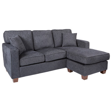 Russell Sectional, Navy fabric With 2 Pillows and Coffeeed Legs