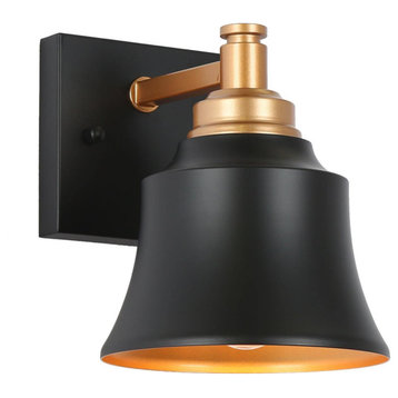 LNC Pheme 6"W 1-Light Matte Black and Gold Bell Shaped Modern Wall Sconce