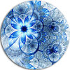 Dark Blue Flower Pattern Design, Floral Round Metal Wall Art, 11"