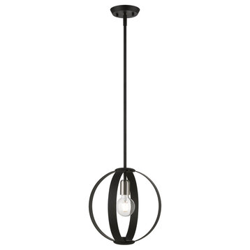 1 Light Black Pendant with Brushed Nickel Accents