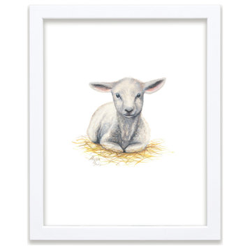 "Barnyard Littles" Lamb Individual Framed Print, White, 18"x24"