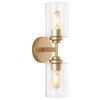 Giles 16" 2-Light Farmhouse Industrial Cylinder LED Vanity, Brass Gold/Clear