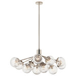 Kichler Lighting, LLC. - Silvarious Linear Convertible Chandelier, Polished Nickel, 12 Light - Inspired by frozen grapes, the Silvarious linear convertible chandelier will capture the hearts of family and friends. Gathered at the center, its arms branch out with sparkling globes at the end, for a simple, yet playful design. Its crackled glass provides unique light play against its polished nickel finish. Install as a semi flush mount or pendant. As a semi-flush, the glass will deliver a beautiful light effect on the ceiling and walls.