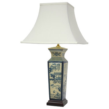 26" Blue Landscape Porcelain Lamp