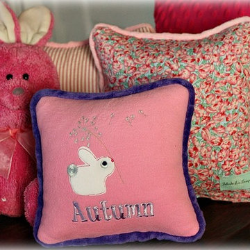 Personalized Bunny Dandelion Wishes Fleece Nursery Pillow {10 inch}