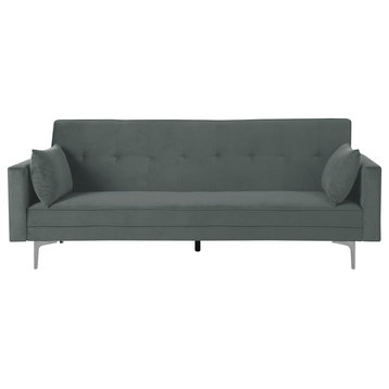 Siena Velvet Convertible Sleeper Sofa With Pillows, Gray
