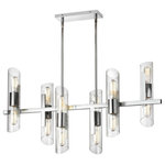 Dainolite - 12-Light Transitional Linear Chandelier Samantha, Polished Chrome - 40" Polished Chrome Samantha Chandelier. This 12 light LED compatible is recommended for the ceiling in a Living Room. It requires 12 incandescent T10 bulbs, is covered by a 1 Year Warranty and is suitable for either a residental or commercial space.
