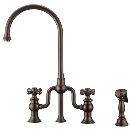 Twisthaus Plus Bridge Faucet With Gooseneck Swivel Spout, Cross Handles and Soli