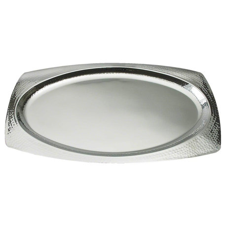 Elegance 22" Oval Hammered Stainless Steel Tray