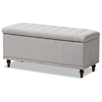Kaylee Classic Upholstered, Button-Tufting Storage Ottoman Bench, Light Gray
