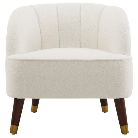 GDF Studio Veneras Velvet Barrel Club Chairs, White, Single