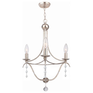 Metro 3-Light 19" Mini Chandelier in Antique Silver with Clear Glass Beads Cry