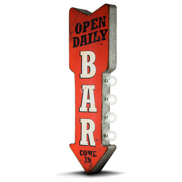 Open Daily Bar Marquee Metal Arrow LED Sign Vintage Decor