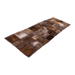 Modern Handmade Cowhide Patchwork Area Rug, Rectangle, Brown Gray, 5'11" x 2'0" - Hall And Stair Runners
