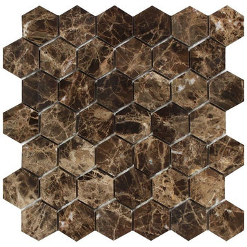 Emperador Dark Spanish Marble Hexagon Mosaic, 2 X 2 Polished