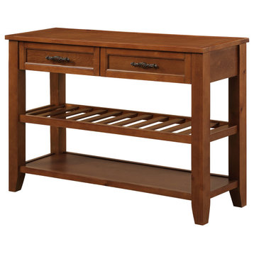 TATEUS Retro Style Solid Wood Console Table With Storage Drawers, Brown