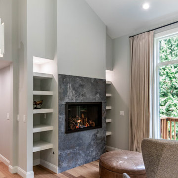 Open Concept Transitional White Living Room