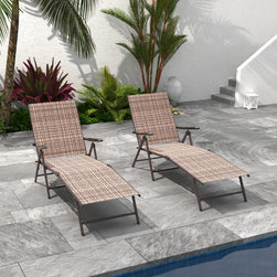 2 Pack Lounge Chair Outdoor Adjustable Chaise Recliner Patio Beach Folding Chair - Outdoor Chaise Lounges