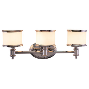 Carlisle Vanity Light, Chrome, White Frosted Opal Glass, 3-Light