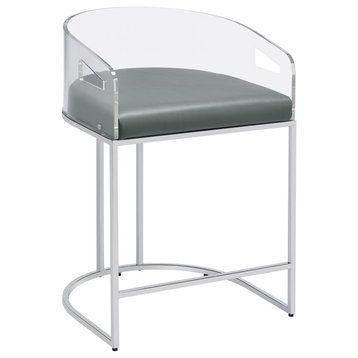 Set of 2 Counter Height Stool, Gray and Chrome