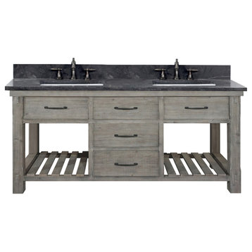 72"Rustic Solid Fir Double Sink Vanity, Gray, Wk8472-G+wk Sq Top