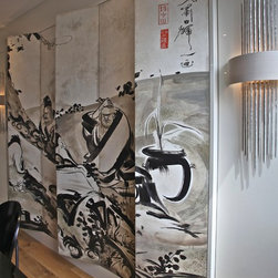 Trompe l'oeil Japanese screen in kitchen, detail - Furniture