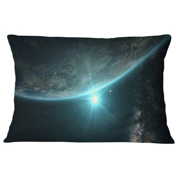Sunrise in Earth from Space Contemporary Landscape Printed Throw Pillow, 12"x20"
