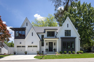 Example of a transitional exterior home design in Raleigh