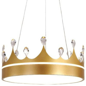 Modern LED Crown-shapped Pendant Lights for Kids Room, Gold, Rc Dimmable