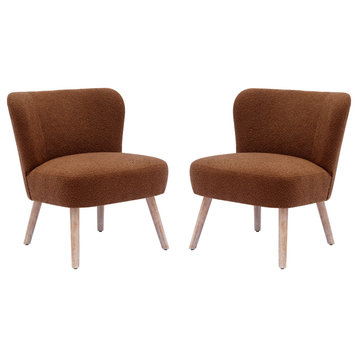 Genevieve 25" Wide Upholstered Boucle Accent Chairs Set of 2, Rust Orange