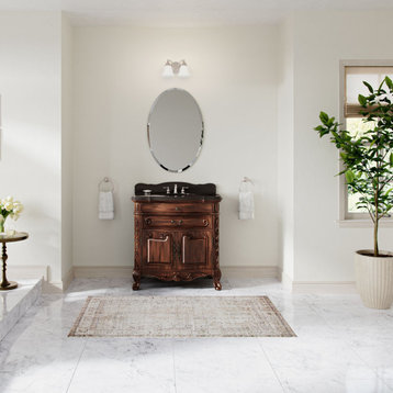 36 Inch Classic Style Madison Black Granite Countertop Bathroom Sink Vanity, Brown, 36", Single Sink, Freestanding