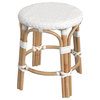 Home Square 18" Rattan Round Bar Stool in White Finish - Set of 2
