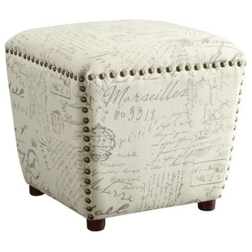 Coaster Transitional Fabric Upholstered Ottoman with Nailhead Trim in Off White