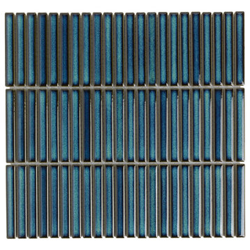Glazed Porcelain Mosaic Sheet Sevilla 3.5"x0.5" Mini KitKat Glossy Ocean Blue