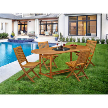 East West Furniture Beasley 5-piece Patio Dining Set w/ Slat Back in Natural Oil