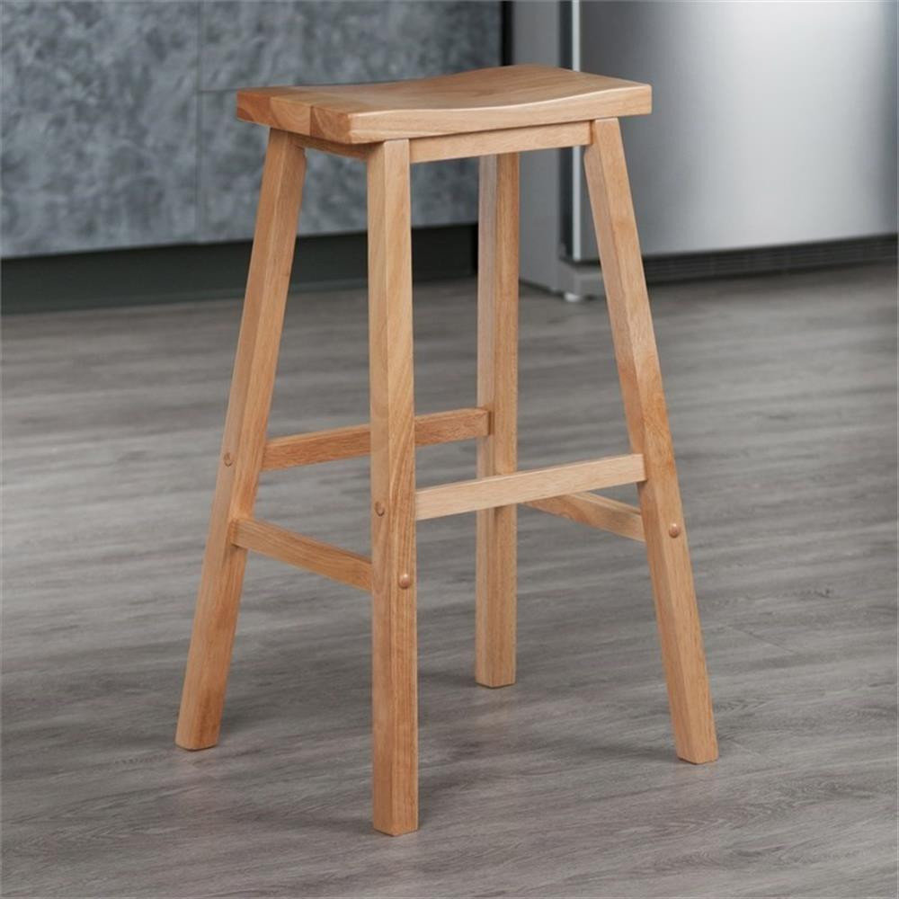 Winsome Satori 29" Transitional Solid Wood Saddle Bar Stool in Natural - Thumbnail 4