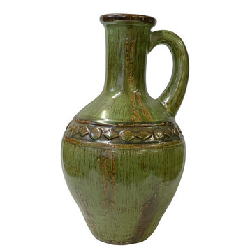 Brown Olive Green Ceramic Geometric Pattern Jar Shape Vase Hws3272