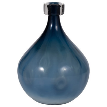 Glass, 11" Dimple Vase Blue
