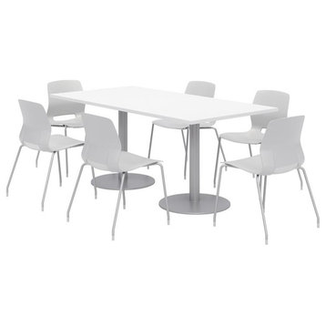 36 x 72" Table - 6 Light Grey Lola Chairs - White Top - Silver Base
