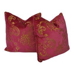 Rich Pink Osborne & Little Velvet Cut Pillows Set of Two with Gold Detail - Products