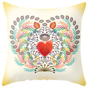 18 x 18 E by design PFN347YE2-18 el girasol Feliz Flower Print Pillow Yellow