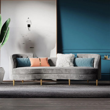 $1,229.99 Mid-Century Modern 102" Tufted Gray Velvet Upholstered 4-Seater Sofa w