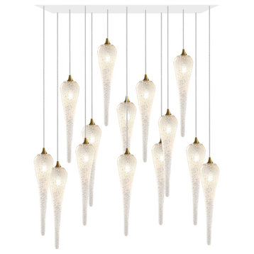 Icicle 14 Blown Glass Chandelier, White, 36", Clear Glass