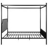 Asa Queen Size Iron Canopy Bed With Upholstered Studded Headboard, Gray, Flat Bl