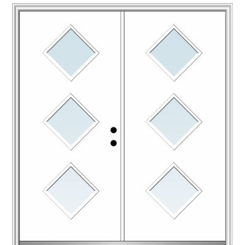 72"x80" 3 Lites Clear Left-Hand Inswing Primed Fiberglass Door, 4-9/16"