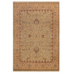 Bareens Designer Rugs - Antique Vegetable Dyed Kashan Karyl Taupe/Tan Wool Rug - 8'1'' x 10'3'' - Designed with mesmerizing intricacy and gorgeous color palette, this hand-knotted masterpiece demonstrates the beauty and electrifying thrill of Pak Persian art. These meticulously hand-knotted Pak-Persian rug is made with pure wool and features breathtaking traditional, transitional, and tribal designs in bold luxurious color pallets. Known for their intricate designs these rugs are a reproduction of Persian rugs, made in Pakistan with unique Mughal designs. Made by master weavers using the same Persian texture, design and dying technique, we wanted to produce the most significant manifestation of Persian art, life, and culture. This rug is most famous for its exceptional quality, incredible designs, patterns, and vibrant rich color. Pak-Persian rugs made with Persian weave with high knot counts, which enables the high intricacy and detail found in the patterns are also referred to as "State of art", each color adds a rich beautiful detail in the artwork of this rug. The design, color, and beautiful chromatic composition with a vibrant sheen with intricate designs, exude beauty, elegance, and quality make this rug a masterpiece of its own.